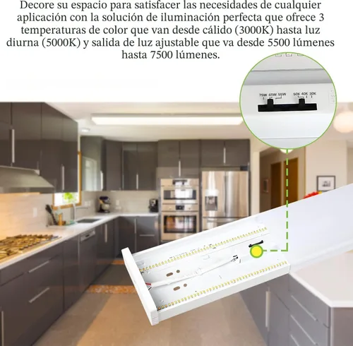 Miniatura 3 de hykolity 4FT Luz LED envolvente con 3 potencias/3 lúmenes/3 CCT seleccionables, 55W/65W/75W, 5500lm/6500lm/7500lm, 3000K/4000K/5000K, 4 pies de luz