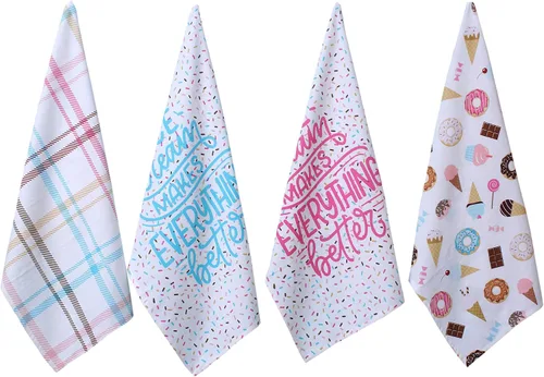 Miniatura 12 de ACCENTHOME Juego de 4 toallas de cocina de algodón, juego de toallas absorbentes para cocina, paños de cocina, toallas de bar, toallas de cocina