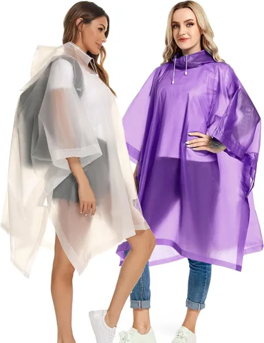 Miniatura 20 de Paquete de 2 ponchos de lluvia para adultos, reutilizables, impermeables, de supervivencia, emergencia, resistente, con capucha con cordón
