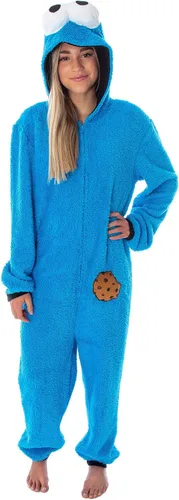 Sésamo Street - Disfraz unisex de monstruo de galleta para adultos, sherpa de una pieza, traje de pijama para hombres y mujeres, Azul