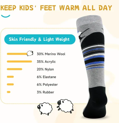 Miniatura 5 de findway Calcetines de esquí para niños de lana merina (2 o 3 pares), calcetines cálidos de invierno, calcetines térmicos de snowboard para niños