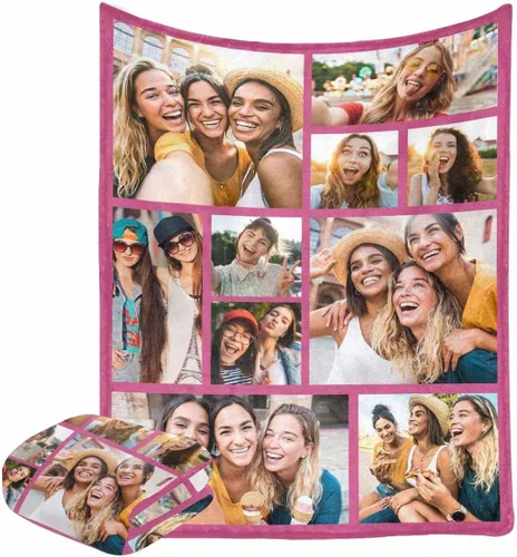 Miniatura 10 de Manta personalizada con fotos, manta personalizada con retrato familiar para padres, niños, perros y familia, manta personalizada para un día