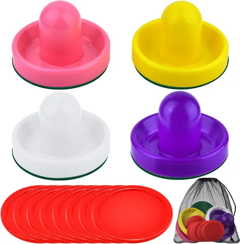Coopay Empujadores de hockey de aire y discos de hockey de aire con una bolsa de cordón para mesas de juego (4 Striker, 8 Puck)