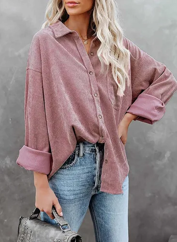 Miniatura 5 de Chaqueta de pana con botones para mujer, estilo casual, manga larga, blusas de gran