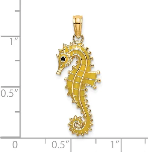 Miniatura 3 de Colgante de oro amarillo macizo de 14 k con forma de caballito de mar esmaltado en 3D 0827in x 0394in