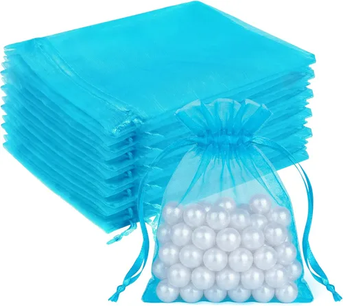 Miniatura 33 de Crweety 50 Piezas Bolsas de Organza Doradas de 3 x 4 Pulgadas, Pequeñas Bolsas de Regalo de Malla con Cordón para Favores de Boda, Despedida