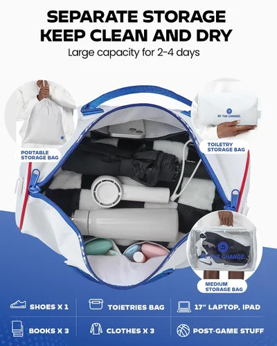 Miniatura 11 de Bolsas de gimnasio impermeables, bolsa de lona deportiva de nailon 1000D resistente para nadar durante la noche, fin de semana, bolsas de viaje