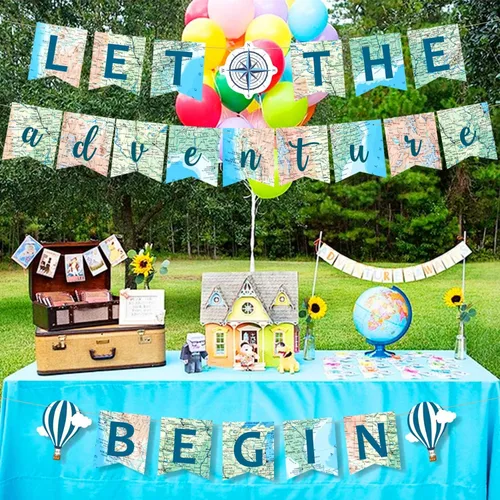Miniatura 7 de Yaaaaasss! Cartel de «Let the Adventure Begin» Banner de mapa de aventura que espera un buen viaje para cumpleaños, baby shower, graduación