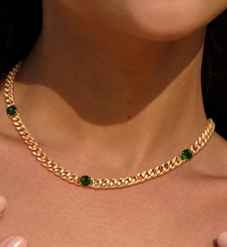 Miniatura 2 de VACRONA Gargantilla de oro para mujer, chapada en oro de 14 quilates, gargantilla contra el mal de ojo, delicada cadena de eslabones cubanos de oro