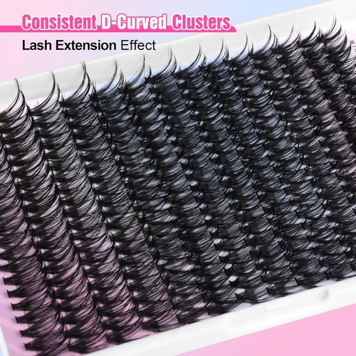 Miniatura 6 de Kit de extensión de pestañas Pawotence DIY 40D 12-18mm, 280 unidades, kit de extensiones de pestañas en racimo con adhesivo y sello, pinzas