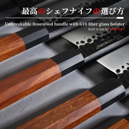 Miniatura 6 de Cuchillo Deba KEEMAKE de 6 pulgadas, cuchillo japonés de doble bisel de acero inoxidable 440C para pescado/filete con asa de madera octogonal G10