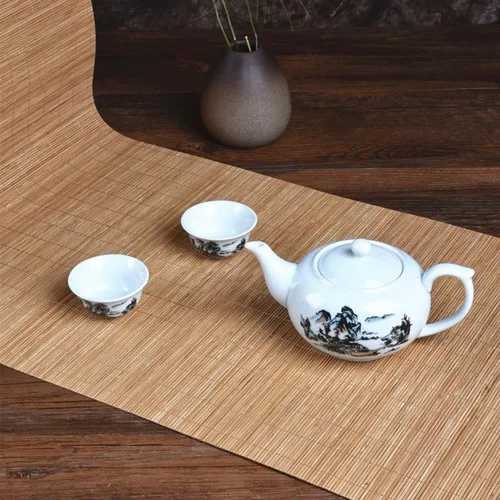 Miniatura 5 de Tapete de camino de mesa de bambú de 7.87 x 39.37 pulgadas, manteles individuales resistentes al calor, tapete rodante de sushi para mesas