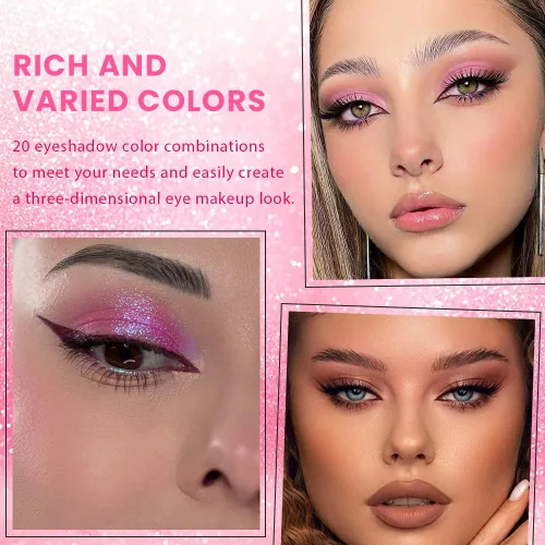 Miniatura 3 de SUAKE Paleta de sombras de ojos rosa nude, mate y brillante, alta pigmentación, 20 colores, marrón y morado para maquillaje de ojos, paleta