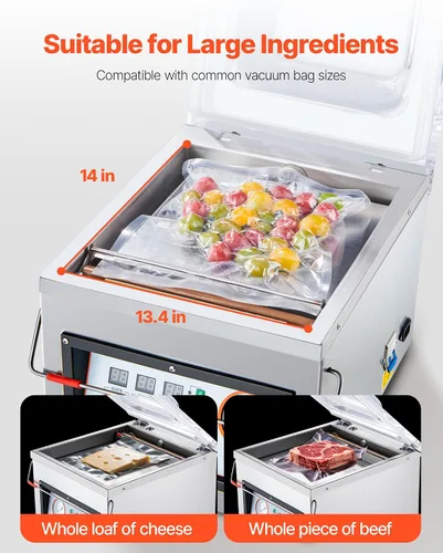 Miniatura 4 de VEVOR Sellador al vacío de cámara, potencia de sellado de 320 W, máquina de envasado al vacío para alimentos húmedos, carnes, adobos y más