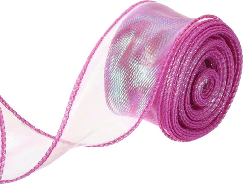 Miniatura 11 de MECCANIXITY - Cinta de organza con cable de 1 1/2" de ancho, brillante, transparente, con brillo irisado en tonos pastel, cinta de gasa para Beige