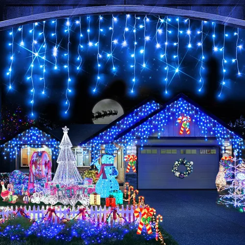 Miniatura 20 de Luces de Navidad para exteriores, 49 pies, 480 luces LED para exteriores, 90 tiras de luces de carámbano con 8 modos, temporizador impermeable
