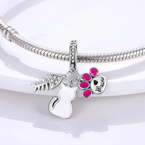 Miniatura 3 de MULA Dijes de plata de ley 925 para pulseras y collares, dijes colgantes para bolsos, cuentas de gato y tortuga, joyería linda para mujeres
