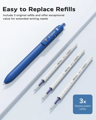 Miniatura 2 de STAGEEK Bolígrafos de gel azul, paquete de 6 bolígrafos de tinta azul de secado rápido con 3 recargas extra, bolígrafos retráctiles de punta fina