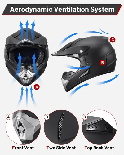 Miniatura 7 de OUMURS DOT - Casco de motocross para niños, ATV con guantes y gafas para niños y niñas de 5 a 14 años, casco de cuatro ruedas para niños, motocross