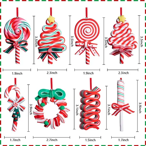 Miniatura 2 de codree 8 piezas Adornos colgantes de piruleta de Navidad - Adornos de caramelo para árbol de Navidad - Adorno de arcilla polimérica de caramelo