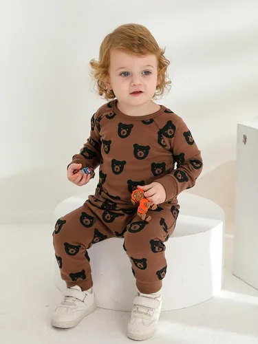 Miniatura 3 de Ropa de bebé niño niño manga larga con estampado de oso + pantalones deportivos