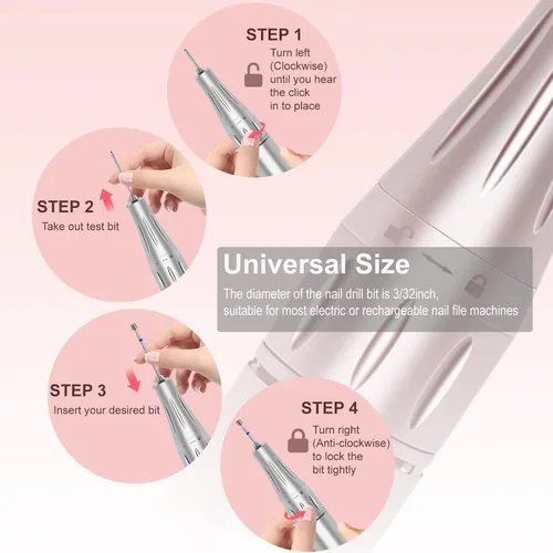 Miniatura 4 de Broca de uñas de diamante de 3/32 pulgadas, broca profesional de forma cilíndrica plana para uñas de gel acrílico, manicura seca, pedicura