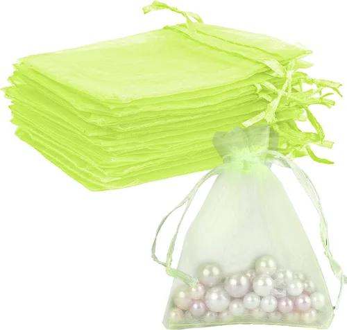 Miniatura 35 de Bolsas de organza, bolsa de organza transparente, 50 unidades, pequeñas bolsas de organza con cordón de 3 x 4 pulgadas, bolsas de regalo de joyería