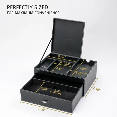 Miniatura 6 de Joyero organizador y bandeja de aparador para hombre, estación de mesita de noche de primera calidad para relojes, anillos y accesorios, elegante