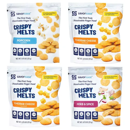 Savorease Crispy Melts - Paquete de iniciación crujiente, sin gluten y no lácteos soluble para dietas suaves, hecho de ingredientes a base de