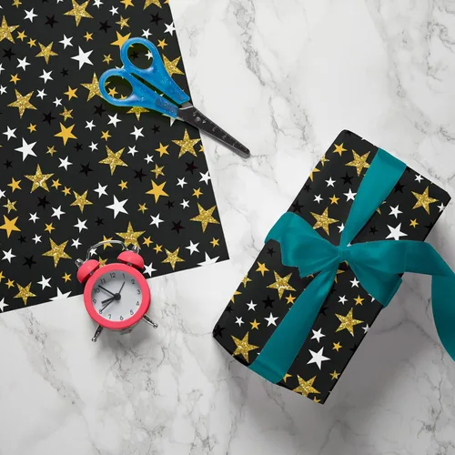 Miniatura 8 de WAPLIGHAL Papel de regalo de graduación para clase de 2026 – Gorras de graduación, diplomas, estrellas y lo hiciste en negro, color dorado, papel