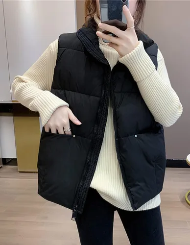 Miniatura 4 de COWOKA Chaleco ligero y casual grueso para mujer, sin mangas, cuello alto