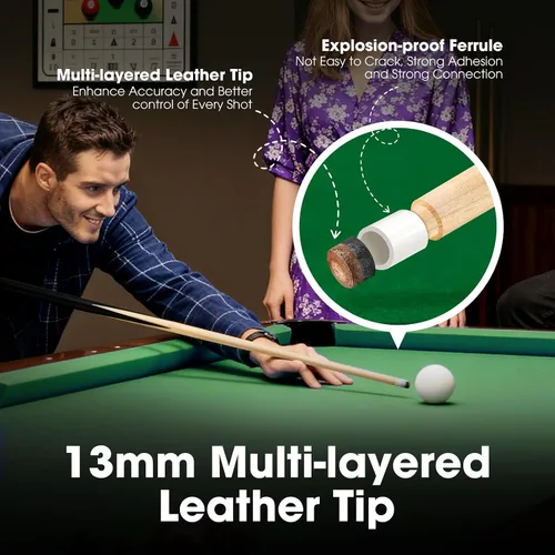 Miniatura 4 de Pool Cue Sticks 36inch 42inch 48inch 52inch 58inch Set of 2 or 4,Pool Cue with 13mm Leather Tip for Adults, Beginners,2-Piece Design，(14oz to 20oz
