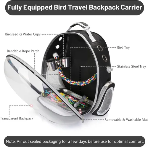 Miniatura 6 de Mochila para pájaros, jaula de viaje para pájaros para loros pequeños y medianos, periquitos, cacatúas, bolsa portátil de ventana de burbujas