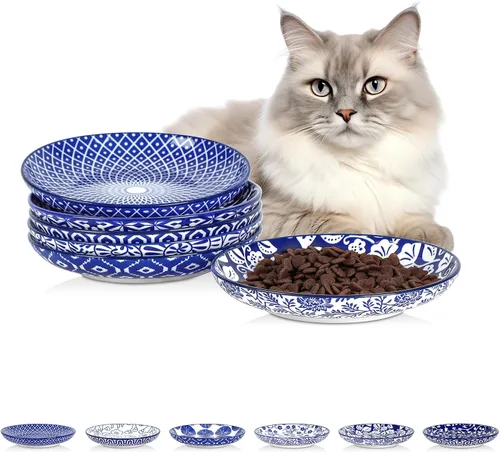 Miniatura 11 de Selamica Cuencos de cerámica para gatos, 6 pulgadas de ancho poco profundos para aliviar la fatiga de los bigotes, juego de 4, colores surtidos