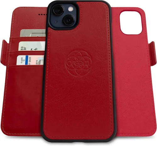 Dreem Funda tipo cartera Fibonacci para iPhone 13 Mini | Funda extraíble 2 en 1 de cuero vegano con patas de apoyo incorporadas, tarjetero con Rojo