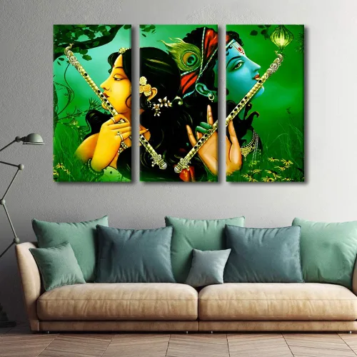 Miniatura 4 de Pintura india hindú Dios Señor Krishna imágenes sobre lienzo, arte de pared de 3 piezas, arte de pared moderno, decoración del hogar para sala