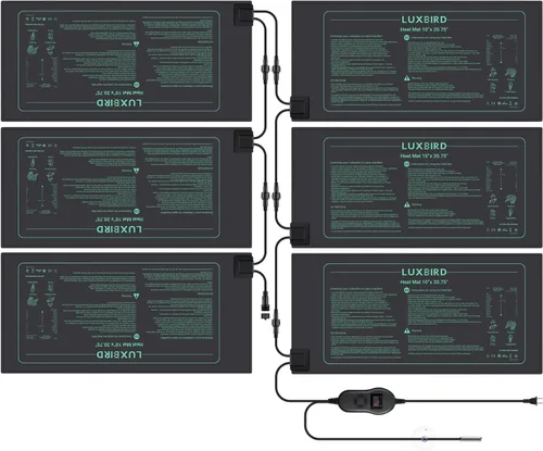 Miniatura 9 de LUXBIRD Paquete de 6 Alfombrillas Calefactoras para Plántulas de 30W de 10" x 20.75" con Controlador de Termostato, Ideal para Inicio de Semillas