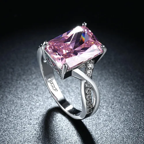 Miniatura 5 de Anillos de cristal de Swarovski para mujer tamaño 6-9 - Anillo de circón rosa chapado en oro blanco