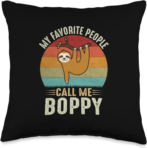 Retro Sloth Boppy Gifts Outfit My Favorite People Call Me Boppy Cute Perezoso amante del abuelo - Almohada de 16 x 16 pulgadas, multicolor