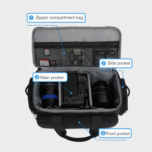 Miniatura 9 de Andoer Funda para cámara, resistente al agua, a prueba de golpes, DSLR/SLR, bolsa individual para cámara sin espejo con divisores extraíbles