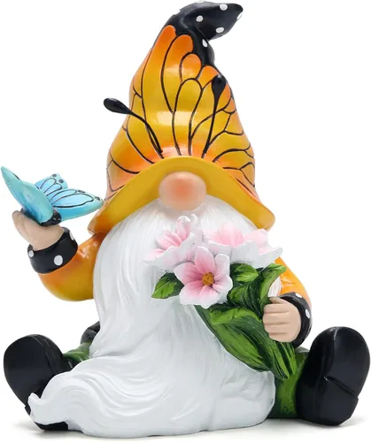 Hodao Decoraciones de gnomos de mariposa de primavera para mesa del hogar, porche, jardín, patio, mariposa, elfo, decoración de figuras de gnomos de