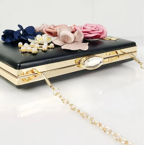 Miniatura 5 de Bolso de noche floral para mujer, bolso de embrague de novia con flores 3D, elegante banquete de boda, baile de graduación, bolso de noche