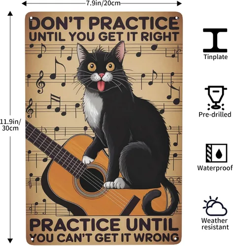 Miniatura 3 de Rockstar - Letrero de lata de gato de 8 x 12 pulgadas, arte de pared de metal vanguardista para estudio de música, dormitorio y decoración