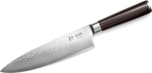 KAN Cuchillo de chef profesional Core VG-10 de 8 pulgadas, 67 capas de Damasco ambidiestro (hoja japonesa VG-10 no martillada, mango de ébano)