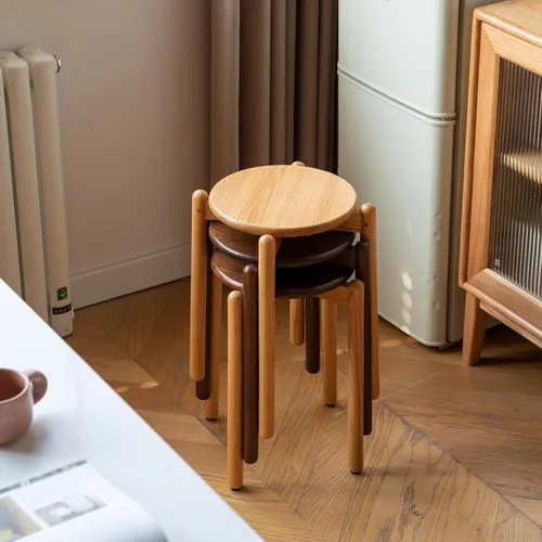 Miniatura 9 de Taburete apilable de roble, soporte pequeño para plantas, taburete redondo de madera para comedor, sala de estar, entrada, aula, escuela, 15.4 x