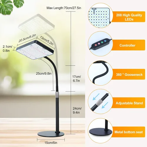 Miniatura 7 de FECiDA Luces de cultivo para plantas de interior de espectro completo, luz de crecimiento de escritorio, temporizador de 4/8/12 horas, lámpara