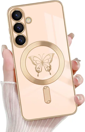 Miniatura 32 de Newseego Funda magnética para Samsung Galaxy S21 Plus 5G, bonita funda de lujo con borde chapado de mariposa para mujeres, niñas y hombres, TPU