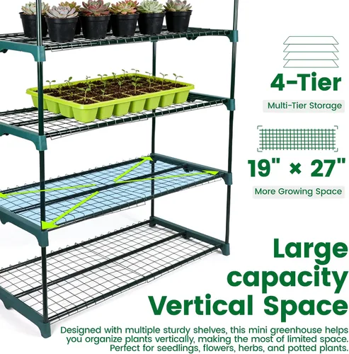 Miniatura 5 de Worth Garden Mini Invernadero de 4 Niveles - 63'' Alto x 27'' Largo x 19'' Ancho - Estantes de Jardinería Portátiles Resistentes con Cubierta de PVC