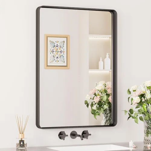 Miniatura 69 de Keonjinn Espejos de baño negros para sobre el fregadero, espejos cuadrados grandes de 36 x 36 pulgadas para pared, espejo rectangular redondeado
