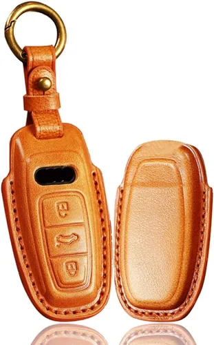 Miniatura 9 de ontto Funda de cuero para llave de entrada sin llave con protección completa, compatible con Audi A4 Q7 Q5 TT A3 A6 negro (tipo A)